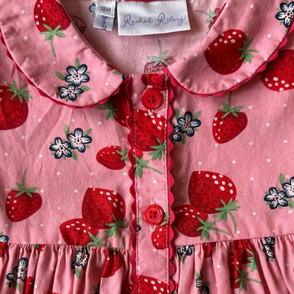 Rachel Riley Strawberry Button-Front Dress - Size 18M - Picture 4 of 13